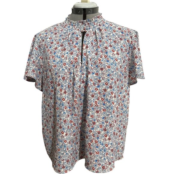 June & Hudson Floral Print Short Sleeve Blouse XL Lightweight Polyester Spandex - Picture 1 of 7